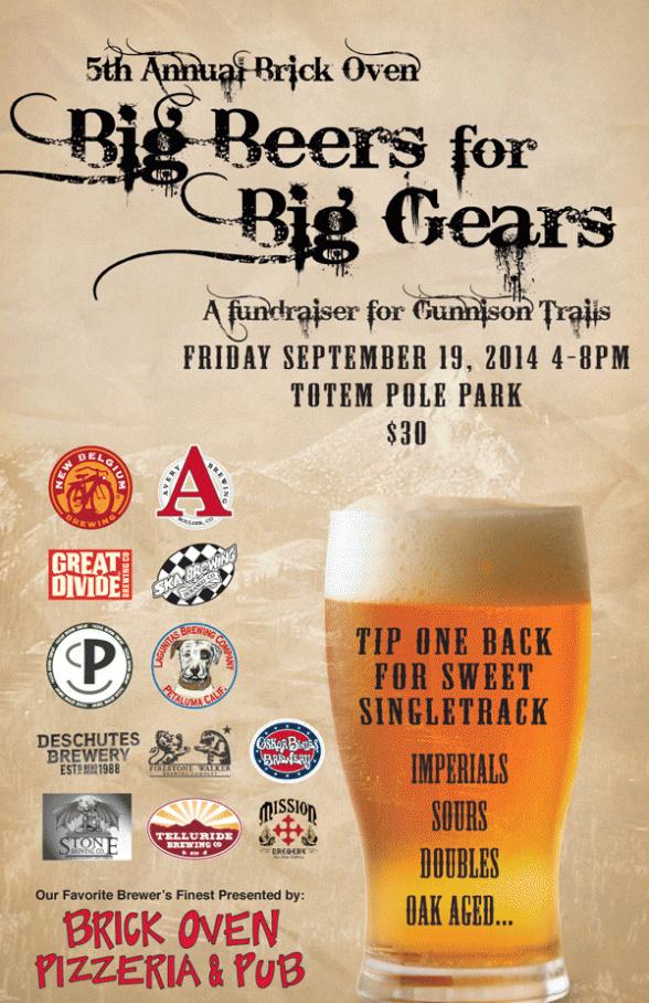 Heading for Crested Butte now for Big Beers for Big Gears tonight. Come by and support Gunnison Trails.
