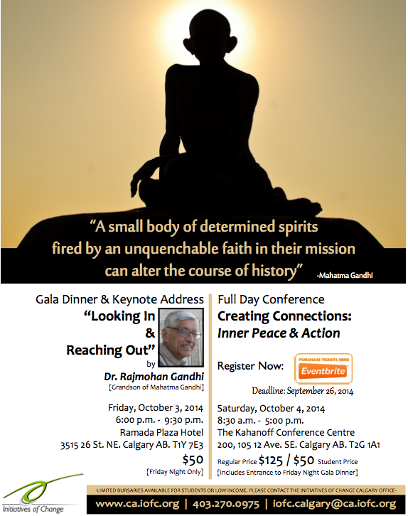 UofC_CSS's tweet photo. A presentation from the grandson of #Ghandi himself. Tickets on sale now. http://t.co/iHnk6PytrO