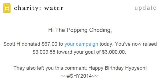 PoppingChoding's tweet photo. And finally, our very own @sooyoung2014_ donated $67 to push us past the $3000 mark! THANK YOU!! #SHY2014 indeed! http://t.co/LnzxI3KgrV