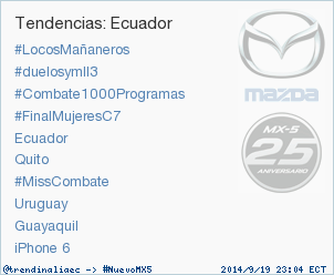 trendinaliaEC's tweet photo. #Combate1000Programas acaba de convertirse en TT ocupando la 3ª posición en Ecuador. Más en http://t.co/ImTx1Tdu04 http://t.co/wm4axujDDR