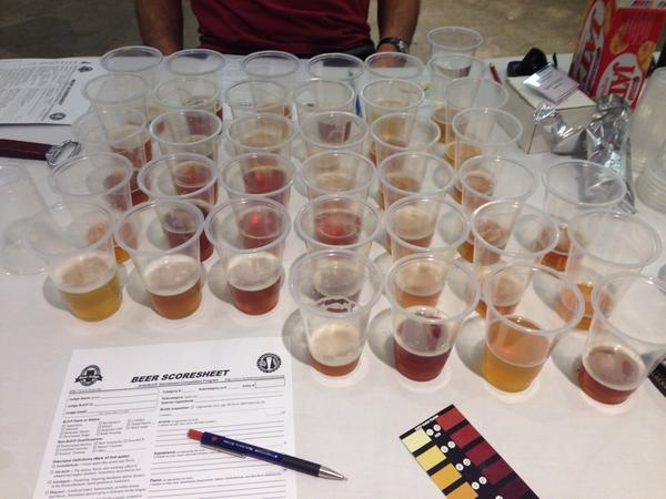 bier_geek's tweet photo. Day 1 at #wasabc beer judging 2014 complete. A flight of 8 lagers then a flight of 27 APAs + re-tastes. http://t.co/RBsL9Zw0jf