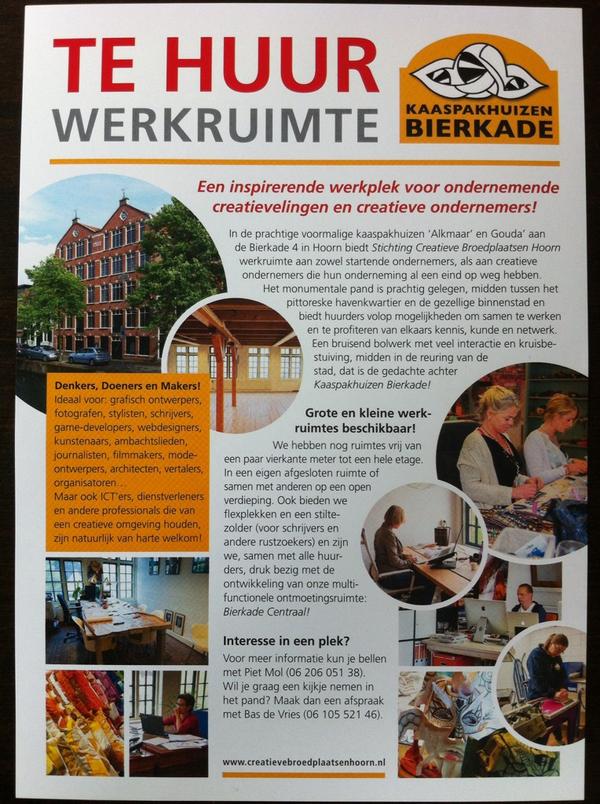 Werkruimte te huur! Wij bieden een inspirerende werkplek in hartje #Hoorn. #ondernemen #creativiteit RT= fijn :)