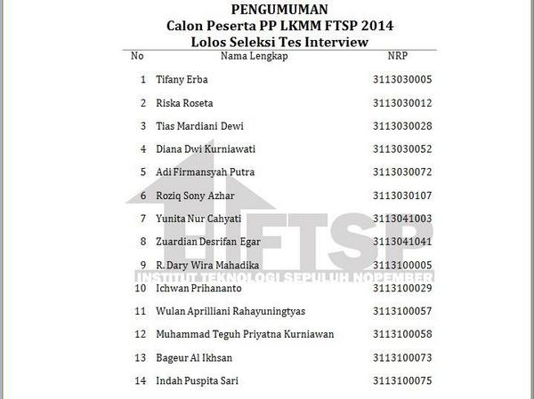 Selamat Kepada Teman-Teman yang Lolos Tes Tulis Menuju Tes Interview Besok Minggu jam 09.00 di PWK 101-105 <a href="/HMDS_ITS/">HMDS ITS</a>