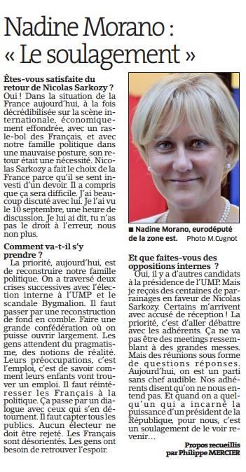 <a href="/NicolasSarkozy/">Nicolas Sarkozy</a> a fait le choix de la France. Retrouvez mon itw dans l'Est Républicain facebook.com/Nadine.Morano/…
