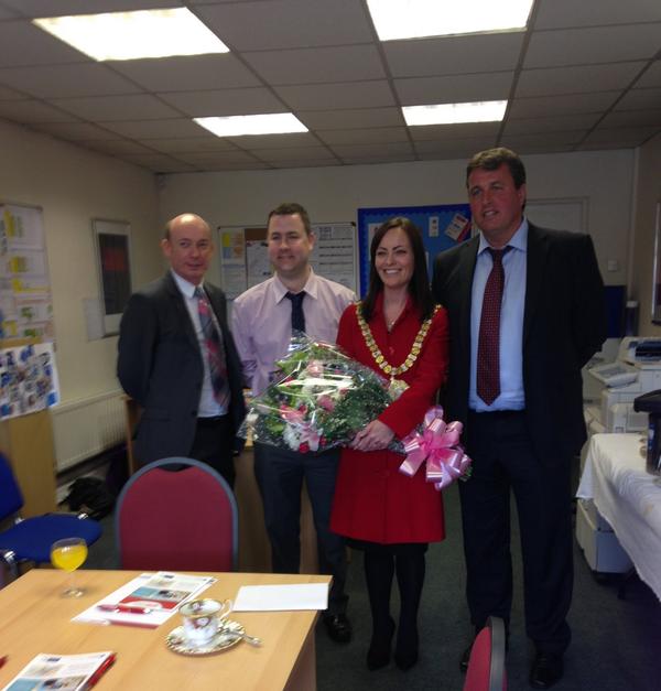 Workforceonline's tweet photo. Lord Mayor @NicholaMallon pictured with John Noble, ESF Managing Authority, Paul Boyle and Chris Ward from Workforce. http://t.co/FwctdW1hQ1