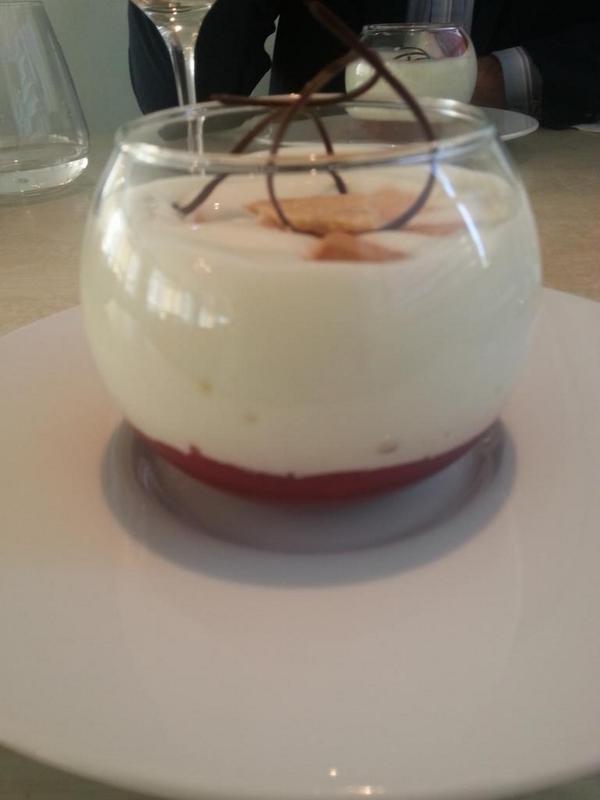 FabriceGuercio's tweet photo. Poached plums, white choc and lemon foam at Baku restaurant. http://t.co/ZA8IkRNGLT
