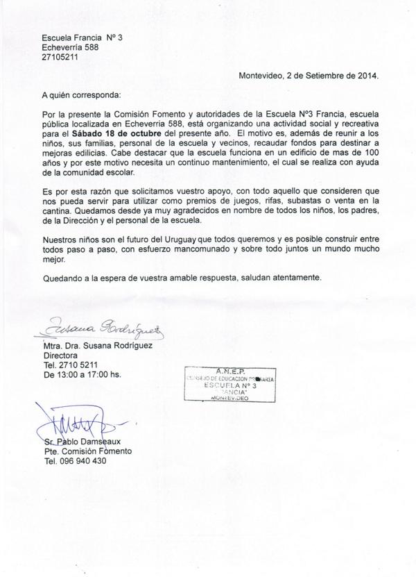 Escuela Francia on Twitter: "Carta para solicitar 