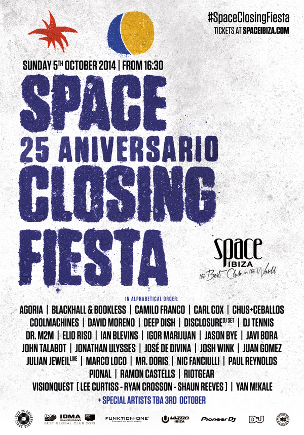 First phase of artists announced for the <a href="/SpaceIbiza/">Space Ibiza</a> Closing Fiesta including <a href="/Carl_Cox/">Carl Cox</a> <a href="/deepdishmusic/">Deep Dish</a> <a href="/disclosure/">Disclosure</a>