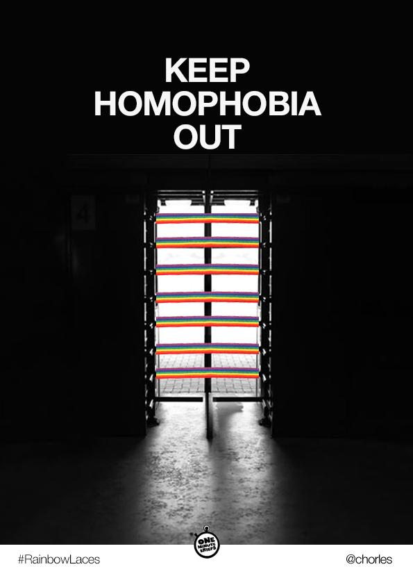 Chorles's tweet photo. 1 @OneMinuteBriefs #RainbowLaces 'Keep Homophobia Out' #creative #RGBF @metroUK @stonewalluk http://t.co/dkGI5OVoOK