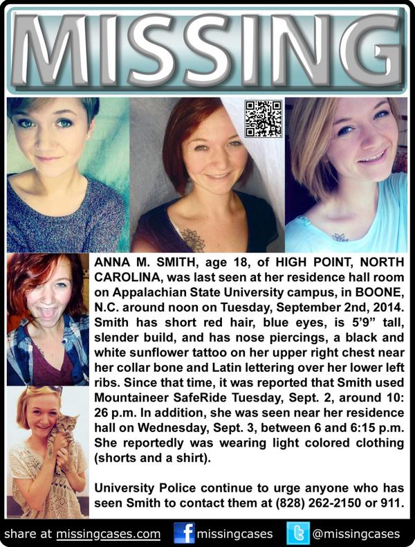 MissingCases's tweet image. #FindAnna #Missing #NC #ASU student #AnnaSmith #Boone #NorthCarolina #HelpFindAnna facebook.com/missingcases/p… Anna Smith