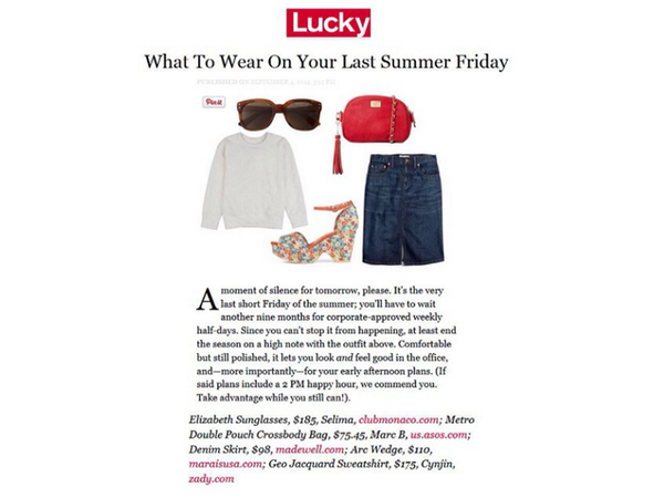 SISTERTRIBES's tweet photo. @LuckyMagazine features @cynjinapparel Geo Jacquard White Sweatshirt in 'Last Summer Friday Outfit' trend story. http://t.co/d9t3SrGNlP
