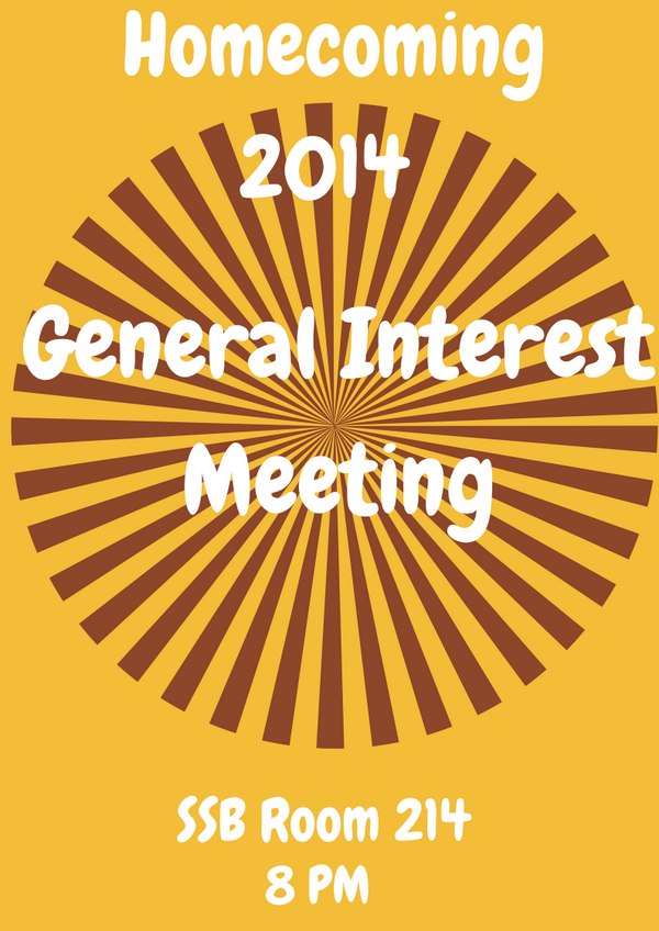 FSUStudentUnion's tweet photo. General Homecoming Interest Meeting TODAY at 8PM in SSB 214 for ANYONE interested in getting involved with #FSUHC14! http://t.co/q6lpTUHMlP