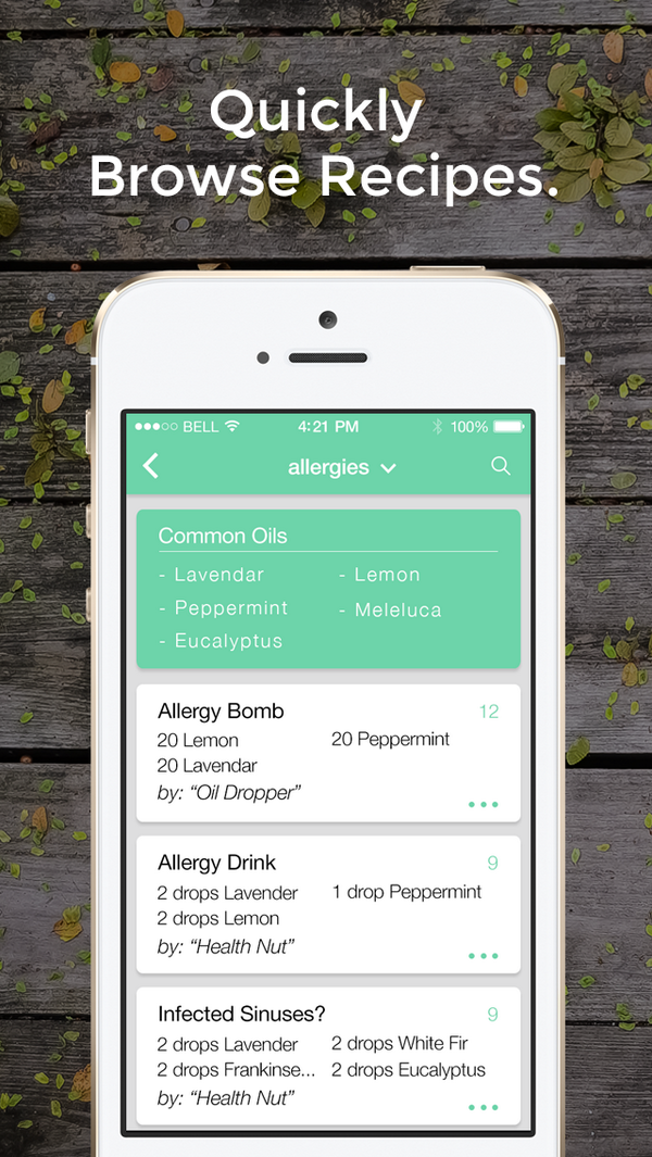 Create &amp; view recipes, vote them up or down in the search engine &amp; save your favorites to view offline #essentialoils