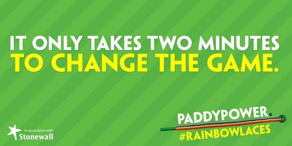 paddypower's tweet photo. Please RT to show your support for the #RainbowLaces campaign, and help tackle homophobia in football. http://t.co/lugKeAEiVb