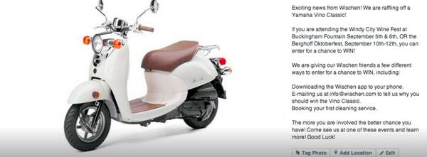 WischenLLC's tweet photo. Wischener's there is still a chance to #WischenWin the Yamaha Vino Classic! Here's how to enter to win! Good Luck! http://t.co/9lNtWNLUEt