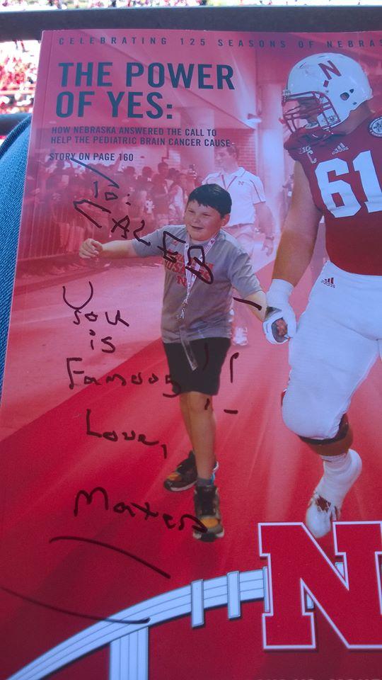 Thank you to @HuskerFBNation for feat. our hero, Caleb, on the cover of their football program! #thecurestartsnow