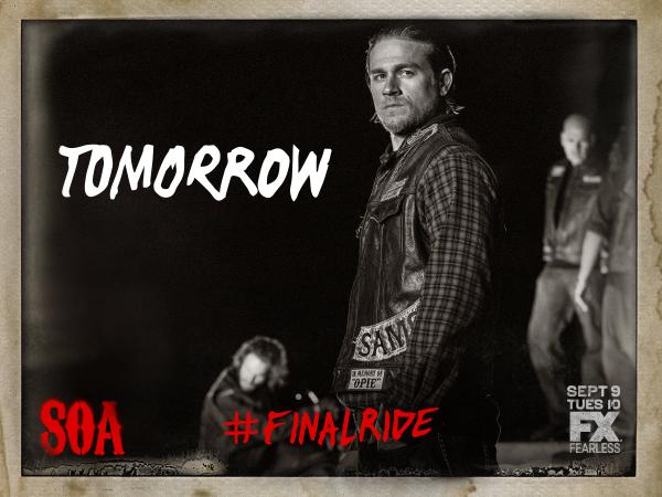 SonsofAnarchy's tweet image. TOMORROW … the end begins. #FinalRide