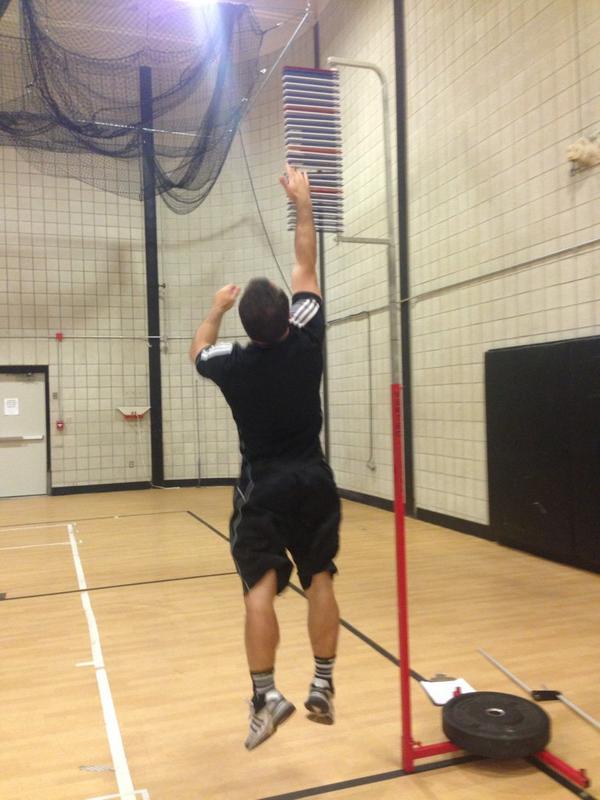 BryantWLax's tweet photo. Coach Erv showing the team how its done #vertjump @BryantStrength http://t.co/gnX8EshWa1