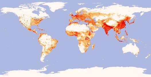 PixShures's tweet photo. A map of where people live in the world. I realized just how big the oceans really are! Look at all that real estate. http://t.co/I3RZorwyCR