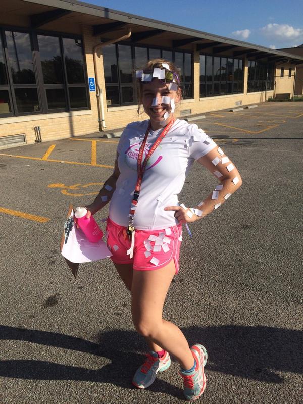 TechCoachKrista's tweet photo. #GOTRSpirit at L'Ouverture today! The girls decorated Coach King while working out! @girlsontherunks http://t.co/63I6OIBcDd