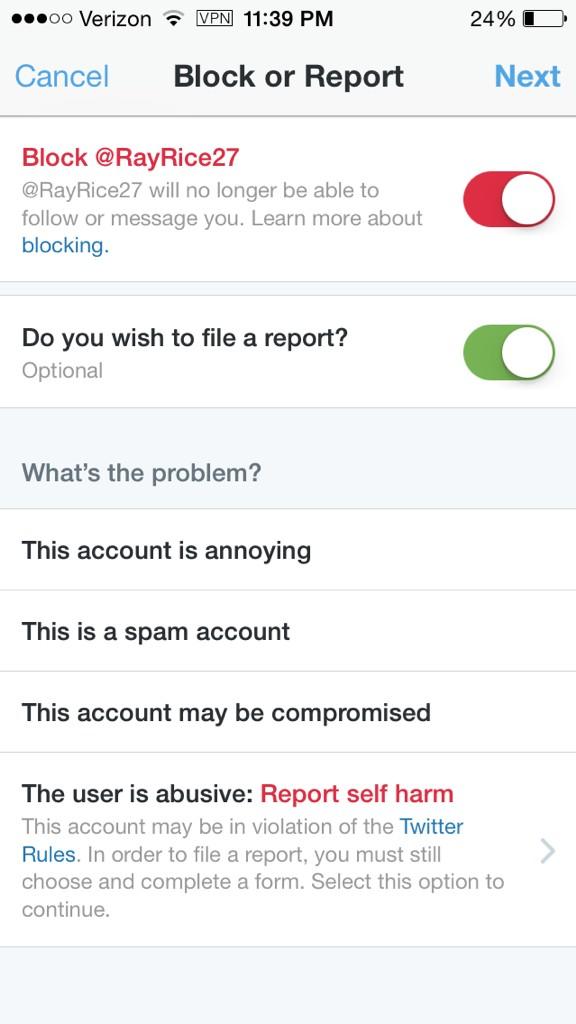 graysun94's tweet image. "This account is abusive" @rayrice27