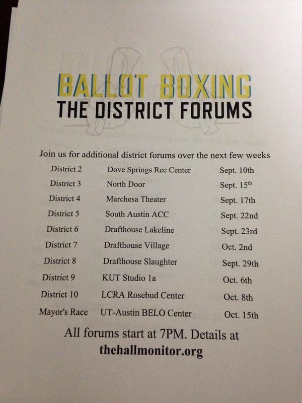 Last but not least, here’s the list of all the upcoming <a href="/KUT/">KUT Austin</a> / <a href="/austinmonitor/">Austin Monitor</a> / <a href="/KXAN_News/">KXAN News</a> #atxcouncil forums: