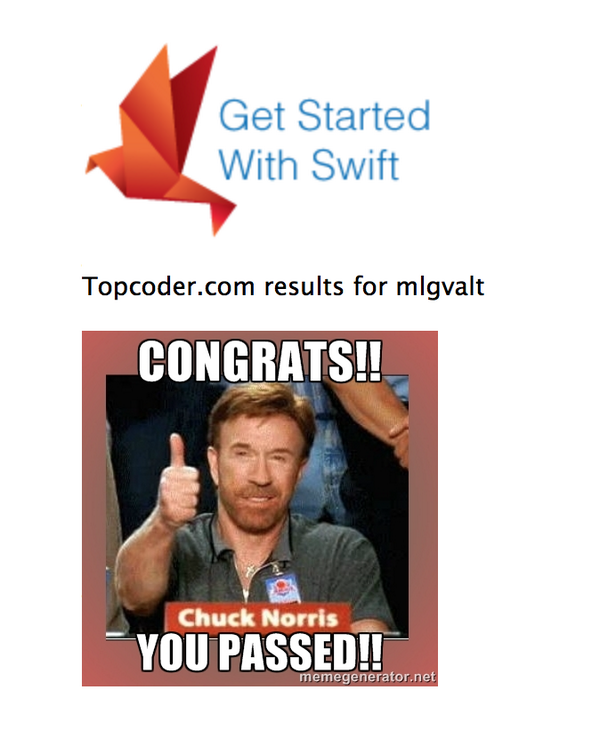 peleng8's tweet photo. I passed!! http://t.co/qU7kzyNhhA @topcoder #getswifter http://t.co/z59fIOLLOQ
