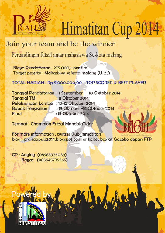 "<a href="/ub_himatitan/">HIMATITAN</a>: Ayo Daftar| Futsal antar Mahasiswa se-Kota Malang |U-23 | sampai 10 Okt  cc: <a href="/HME_FTUB/">Himpunan Elektro UB</a> @WRE_UB"