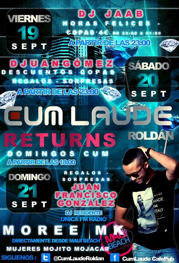 CumLaudeRoldan's tweet photo. Domingo 21 sept. Directamente desde Maui Beach hasta Cum Moree Mk.   Regalos sorpresas. No te pierdas nuestro Returns http://t.co/C1E1D4eLyE