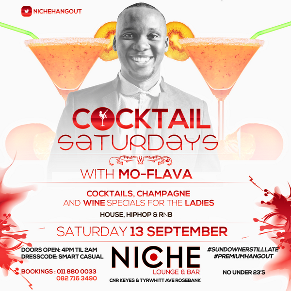 Matroshy's tweet photo. This Saturday join us at @NicheHangout Hangout for Cocktail Saturdays with @MoFlavaRocks @TholiBSA http://t.co/N84UMxVXSd