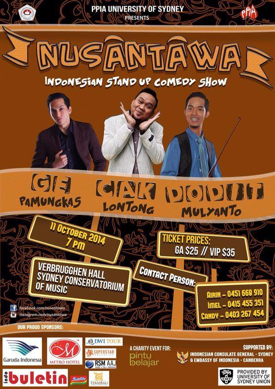 Who's excited to see <a href="/GePamungkas/">Genrifinadi Pamungkas</a> @cakLontong <a href="/Dodit_Mulyanto/">Dodit Mulyanto</a> ?? Contact Airin 0451668910 for tix ($25 GA, $35 VIP).