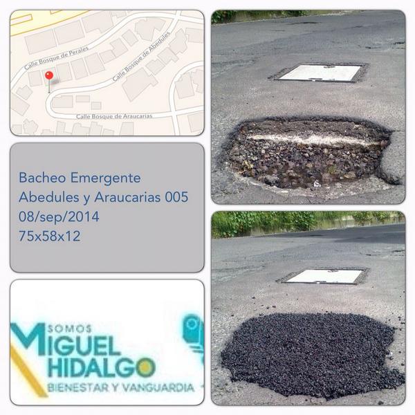 Hola bacheo terminado en monte tabor y explanada