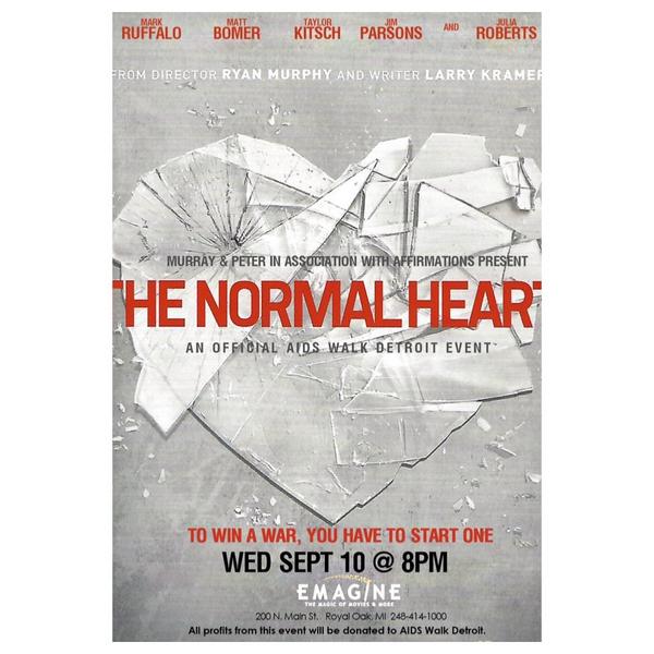 LGBT film. Tomorrow. Emagine Theatre RO. 8pm. HBO's The Normal Heart. Tix at the door. AIDS Walk Detroit benefit.