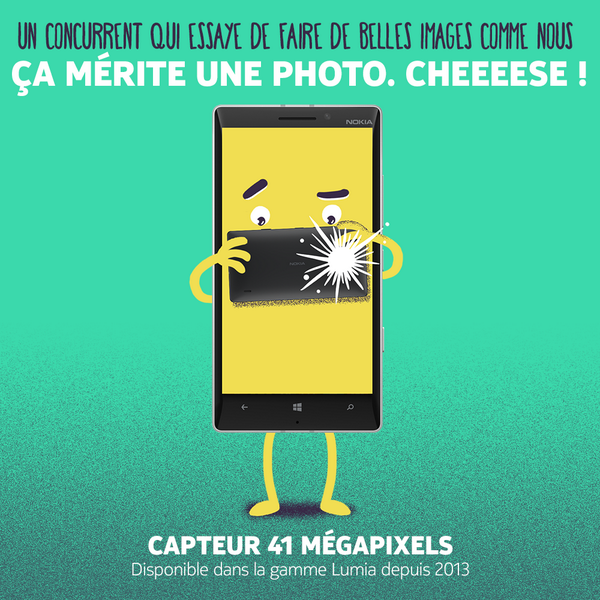 LumiaFrance's tweet photo. Un concurrent qui essaye de faire de belles images comme nous, ça mérite une photo ! #Keynote #Pureviews #LoveLumia http://t.co/g8p9c1CzH7