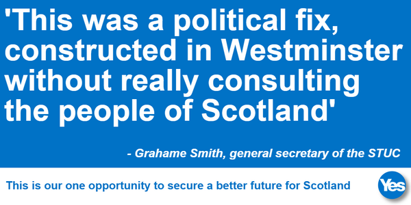 moridura's tweet photo. #indyref #BigBribe This is what Grahame Smith of STUC said about Brown's Big Bribe - the 'more powers' timetable http://t.co/wHAQqoxLjb