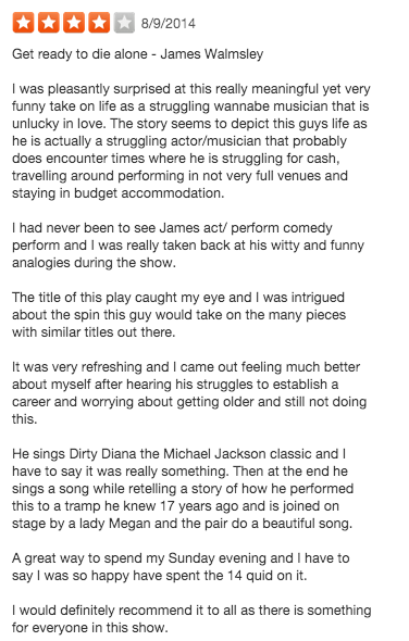yelpdublin's tweet photo. #YelpCritic on #GetReadyToDieAlone at @DublinFringe; "Meaningful yet very funny take on life" http://t.co/Nw76qmm4gf http://t.co/xGIEAceoCA