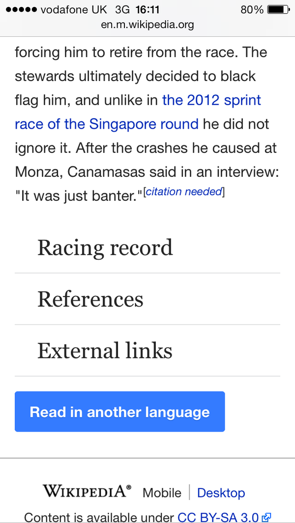 DanTheManF1's tweet photo. So which one of you edited Canamasas' Wikipedia page to add this to it then? http://t.co/IXQqr6XHsn