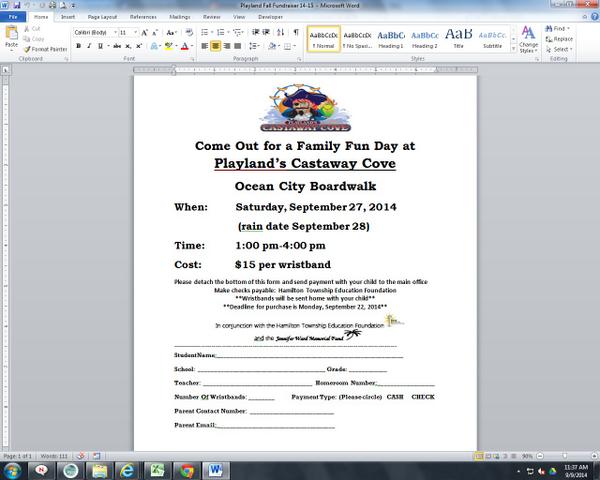 WilliamDaviesMS's tweet photo. @HTSDEdFound Fundraiser:Playland Castaway Cove-$15 Wristbands for 9/27/14 from 1:00-4:00 pm Family Fun! #WeAreDavies http://t.co/StUlso8wLL