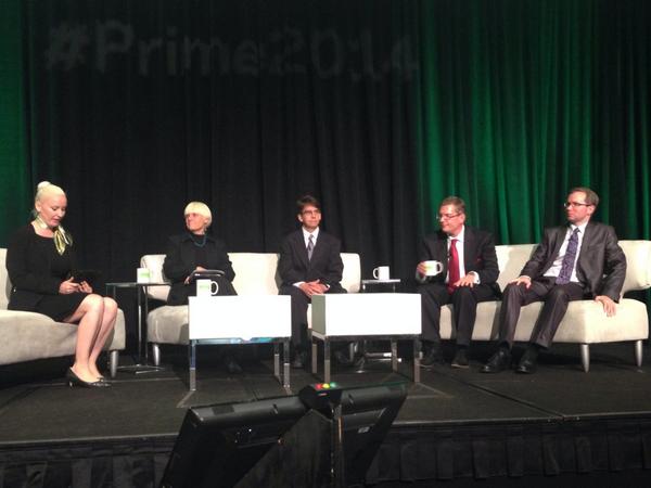 NextgovFCW's tweet photo. Our panel on the #InternetOfThings: @JannaQ, @IARPAnews, @NGA_GEOINT, and @fcc_cio. #Prime2014 http://t.co/HzzDzb05jm