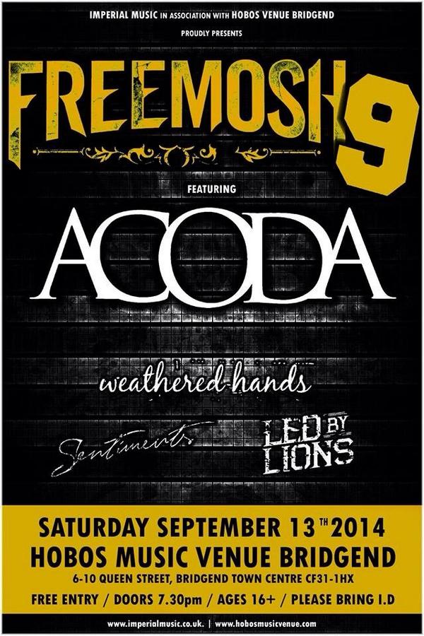 binnnnnnnnnn9's tweet image. Tonight at Hobo's for Freemosh 9. @ACODAuk @weatheredhands @sentimentsuk @LedByLionsmusic Doors 7.30! Don't miss out!