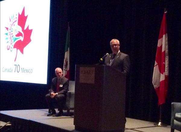 SaraHradecky's tweet photo. #alberta minister Cal Dallas @IIRelations welcoming #CMP2014 Cdn and Mexican guests to #Calgary, @David_Morrison3 http://t.co/BBbY8eF1kG