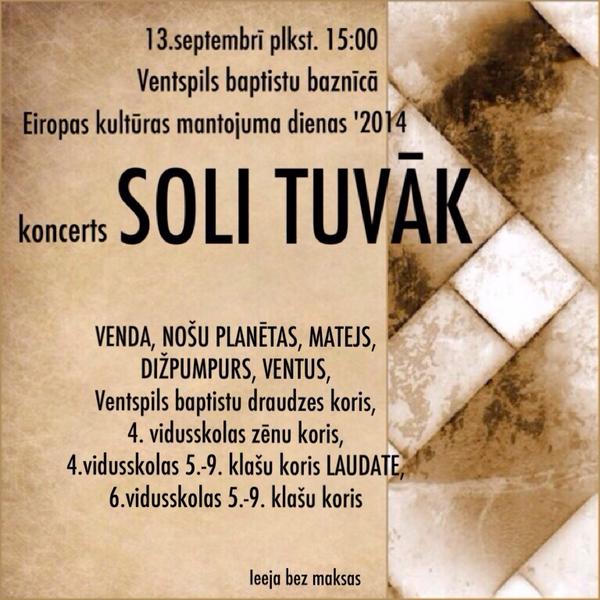 Sezonas pirmais koncerts jau klāt! Acinam ikvienu uz koncertu Ventspils baptistu baznīcā jau šo sestdien!  #SoliTuvāk