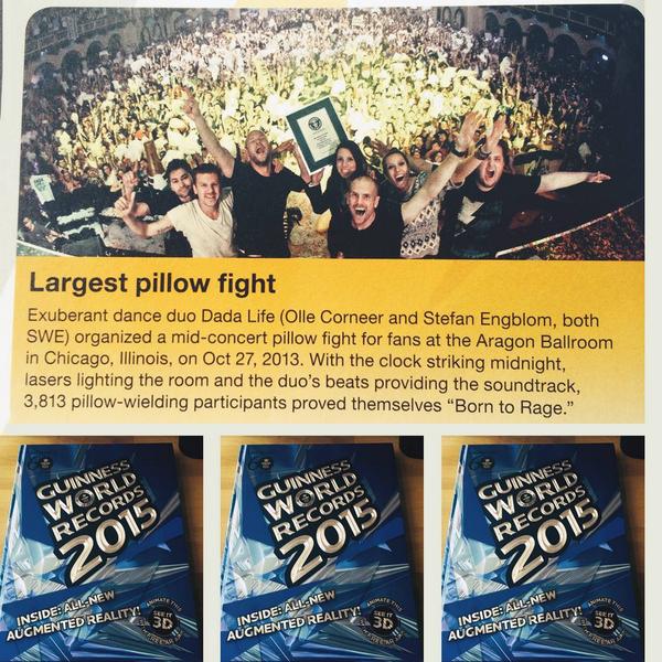 dadalife's tweet photo. We're in this years Guinness World Records @GWR book for breaking the World's Largest Pillow Fight last October!!! http://t.co/kpyTeTbXoY