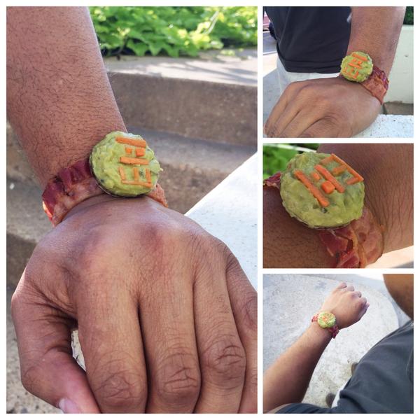 eatwholly's tweet photo. Think #wearables are all the rage? We prefer #eatables. #whollyguacamole #bacon #iguac #iwatch #Applelive http://t.co/ZVCFaqfdlH