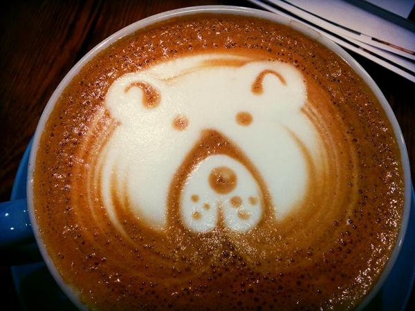 ianthita's tweet photo. Capp-bear-cino: coffee with a wild side @villiersallday at breakfast this morning #travel #London #art. http://t.co/raWCpxm2I4