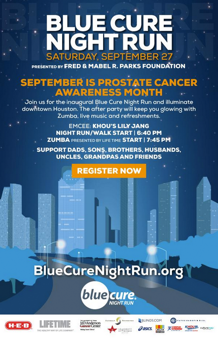 RunHouston's tweet image. The @BlueCure Night Run 5K takes place on Sat. Sept. 27 &amp;amp; benefits Prostate Cancer awareness! bluecurenightrun.org