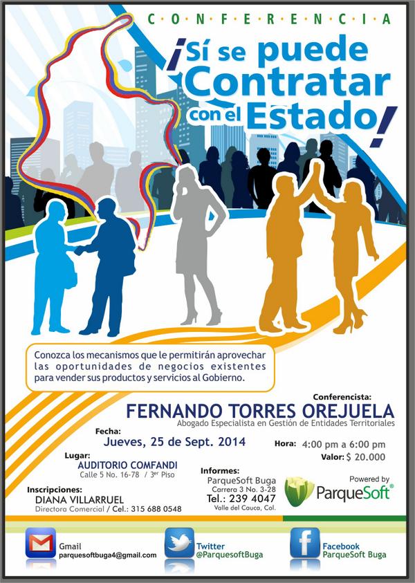 ParquesoftBuga's tweet image. @ParquesoftBuga te invita a la conferencia SÍ ES POSIBLE CONTRATAR CON EL ESTADO.