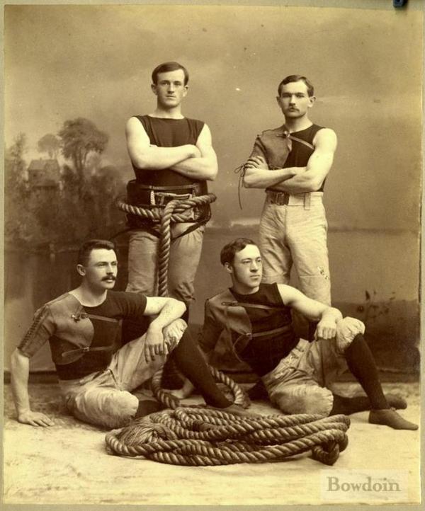 HistoryInPics's tweet image. The Bowdoin College Tug of War Team, 1891