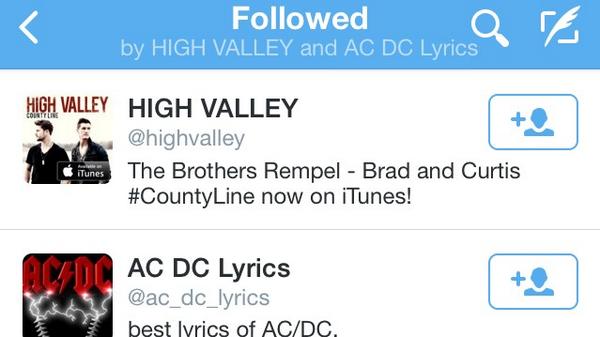 leafeater11's tweet photo. Prettyyyy sure these two new followers of mine couldn't be more unrelated! #highvalley #acdclyrics http://t.co/P7os1sgrr6