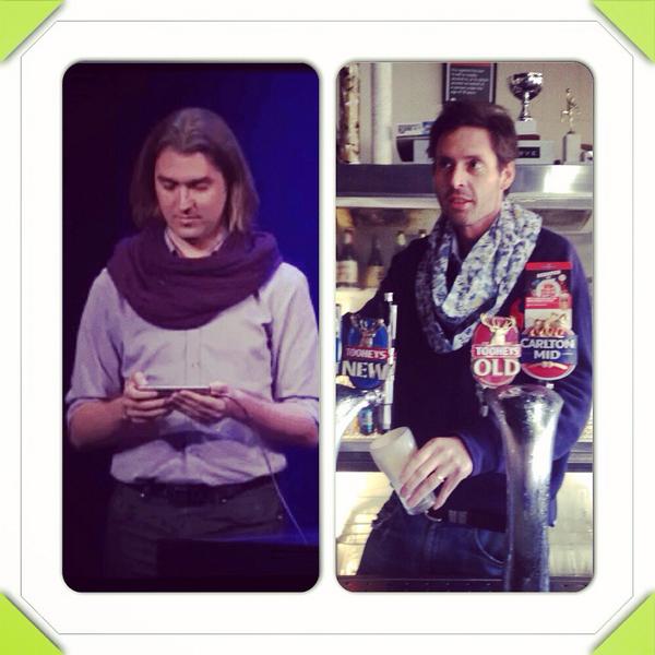 #scarfguy Apple launch. My hubby says 'I'll take that purple infinity scarf and raise you a liberty print my friend'